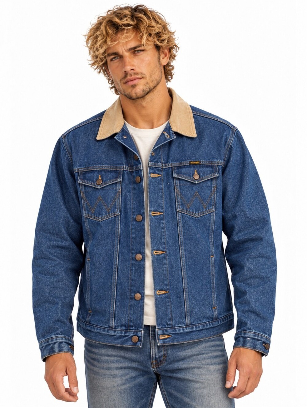 Wrangler Blanket Lined Denim Jacket Corduroy Collar Western Men's Size 42L EUC